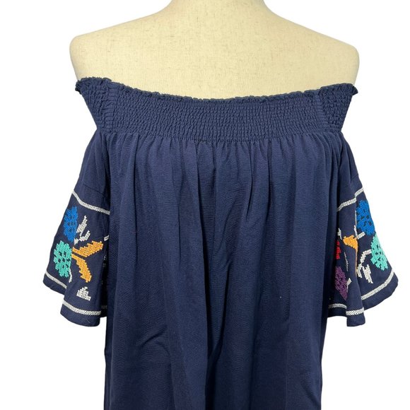 Like New SIGNATURE8 Navy Blue Embroidered Off-The-Shoulder Mini Dress Sz… - Picture 7 of 10